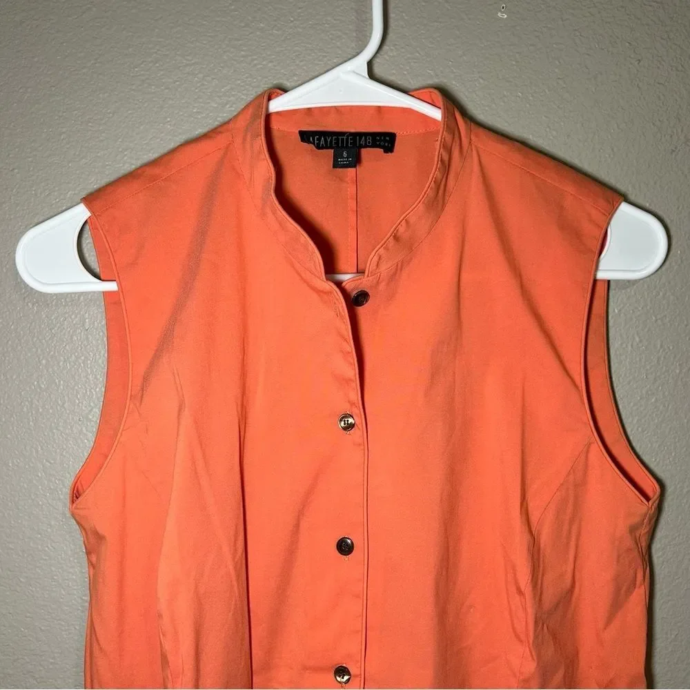 LAFAYETTE 148 sleeveless cotton blend button down top women’s size small 6 - Picture 3 of 8